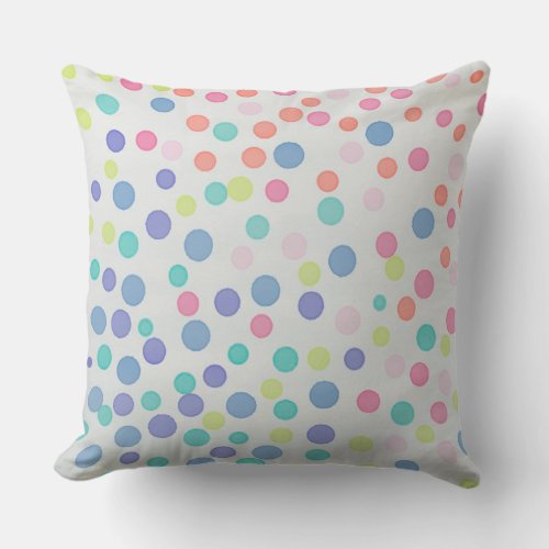 Multicolor pastel dots on grey throw pillow