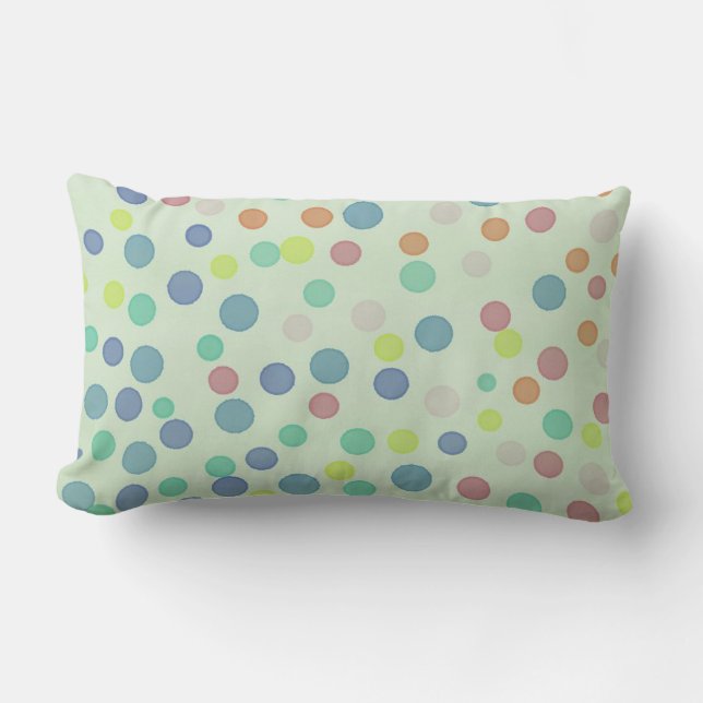 Multicolor pastel dots on pastel green lumbar pillow (Front)