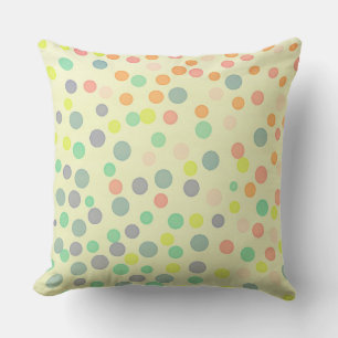 Multicolor pastel dots on pastel yellow throw pillow