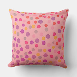Multicolor pastel dots on pink throw pillow