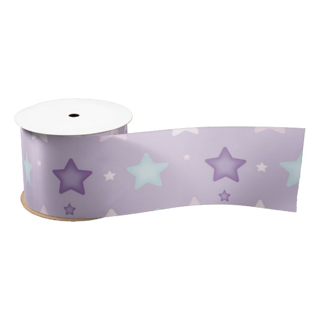 Multicolor Pastel Purple, Pink, White Stars Ribbon (Spool)