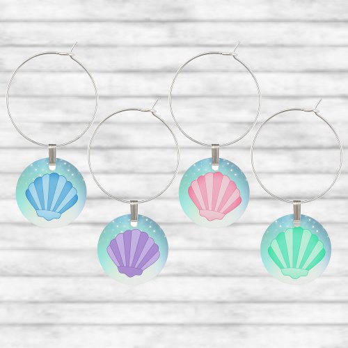 Multicolor Pastel Striped Shells Wine Charm