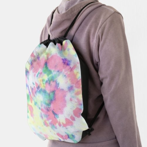 Multicolor pastel tie dye kids drawstring backpack