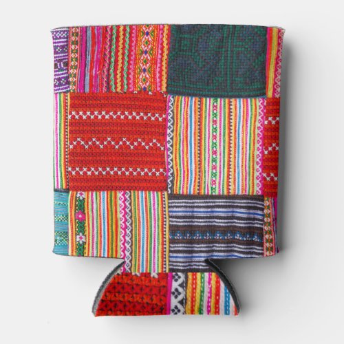 Multicolor Patchwork Asian Style Quilt Can Cooler