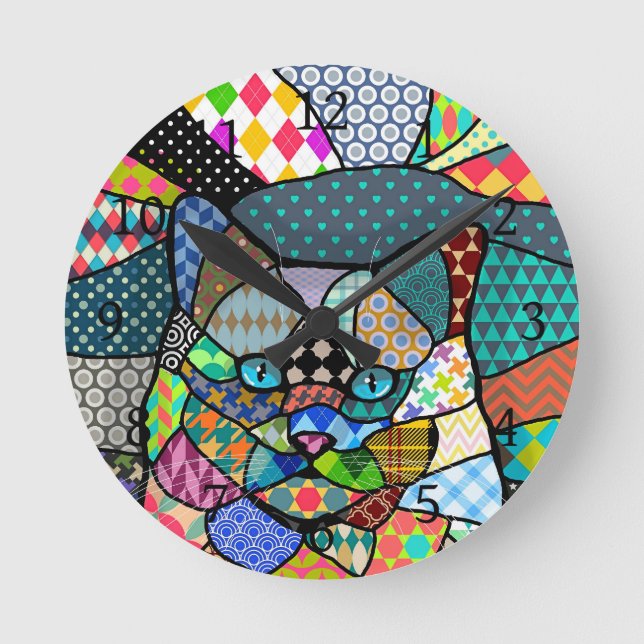 Multicolor Pattern Cat 691 Round Clock (Front)