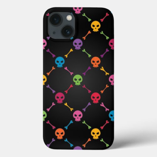 Multicolor pattern with skulls iPhone 13 case