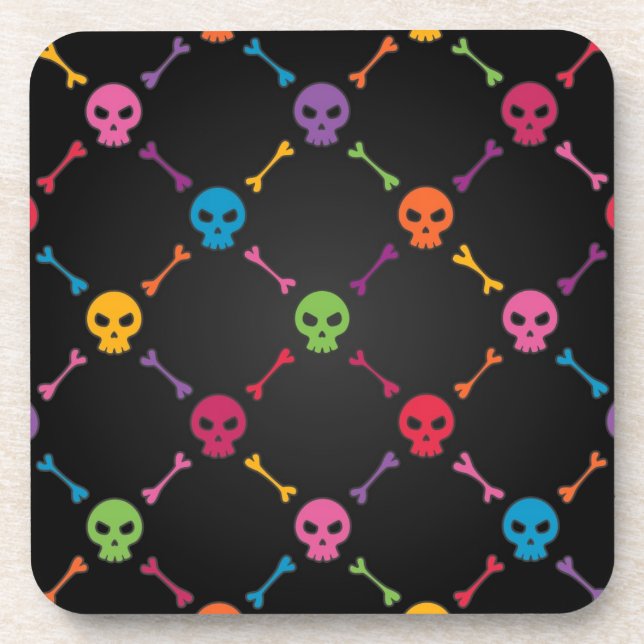 Multicolor pattern with skulls drink coaster (Front)