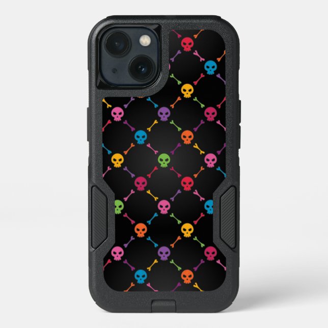 Multicolor pattern with skulls otterbox iPhone case (Back)