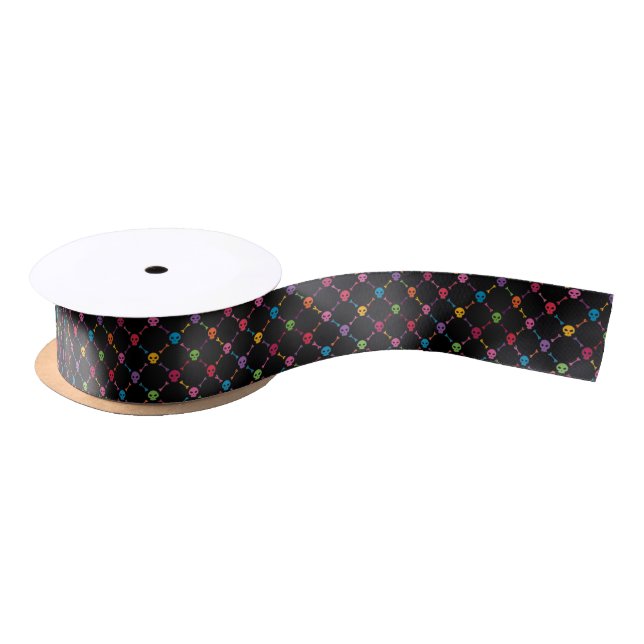 Multicolor pattern with skulls satin ribbon (Spool)