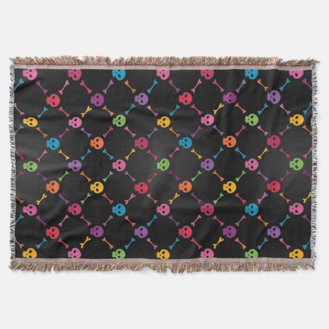 Multicolor pattern with skulls throw blanket (Front)