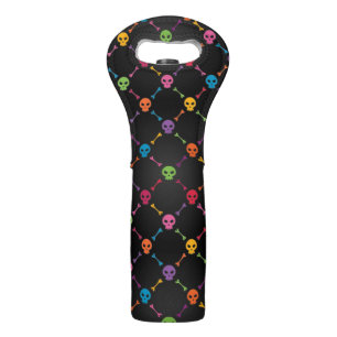 Multicolor pattern with skulls wine bag