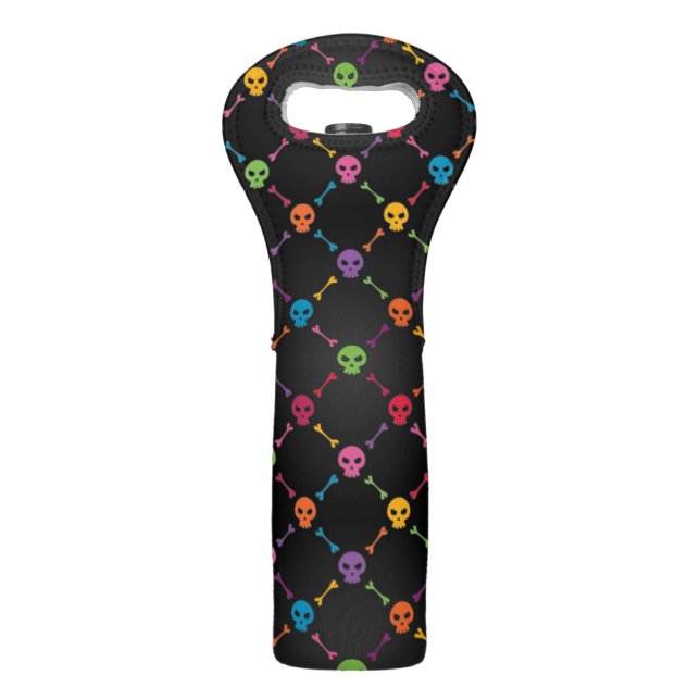 Multicolor pattern with skulls wine bag (Front)