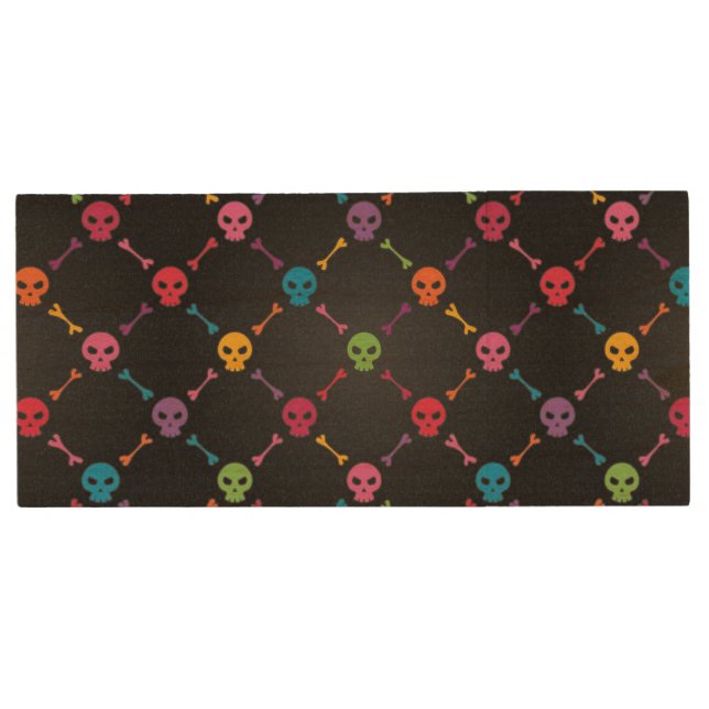 Multicolor pattern with skulls wood USB flash drive (Front)