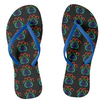 Multicolor Paw Print Dog Flip Flops by JustLoveRescues at Zazzle