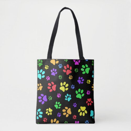 Multicolor Paw Prints Design Tote Bag