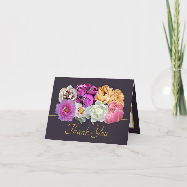 Multicolor Peonies Botanical Elegant Thank You Card (Front)