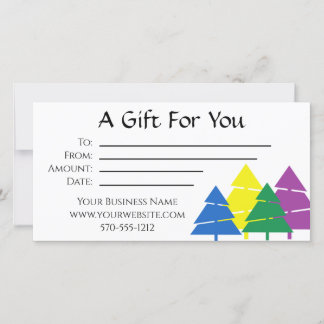 Multicolor pine trees holiday gift certificate thank you card