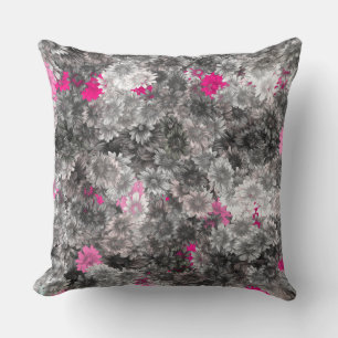 Multicolor Pink and Gray Floral Art Throw Pillow