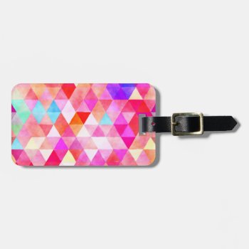 Multicolor Pink Watercolor Triangle Pattern Luggage Tag by DesignByLang at Zazzle