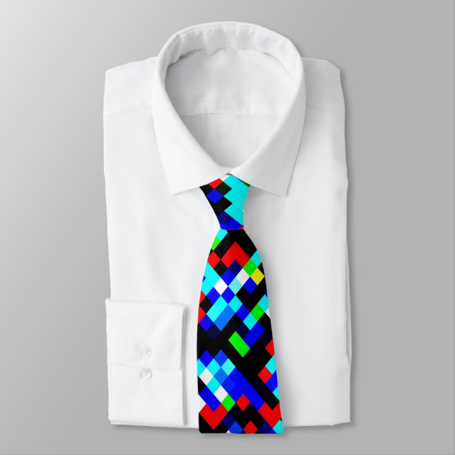 Multicolor Pixel Pattern Neck Tie (Tied)