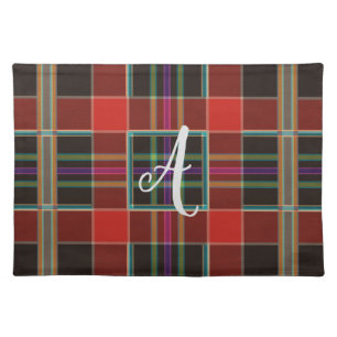 Multicolor Plaid (Tartan) Monogram, Name Custom Cloth Placemat