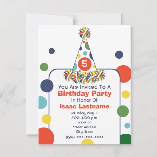 Multicolor Polka Dot Birthday Party Hat Invite