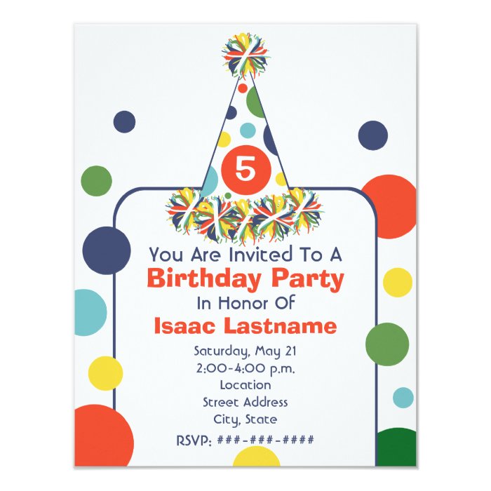 Multicolor Polka Dot Birthday Party Hat Invite | Zazzle