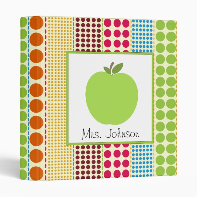 Multicolor Polka Dots Green Apple Teacher Binder (Front/Spine)