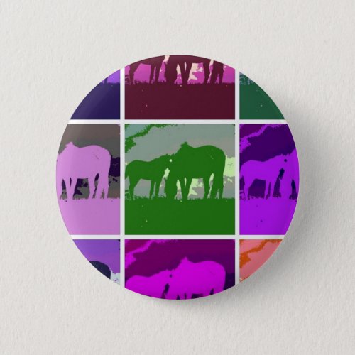 Multicolor Pop Art Horses Button