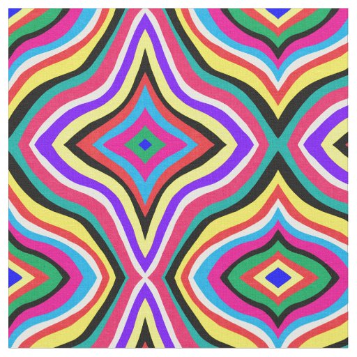 Multicolor Psychedelic Wavy Striped Rhombuses Fabric