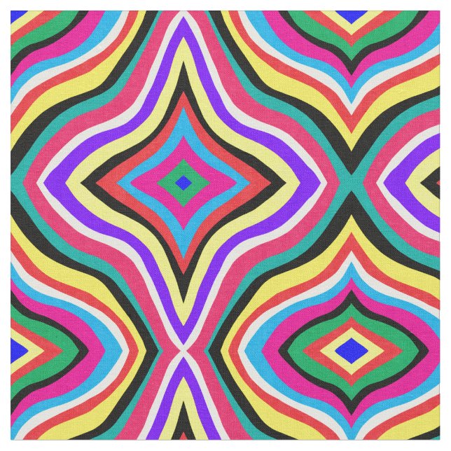 Multicolor Psychedelic Wavy Striped Rhombuses Fabric (Close Up)
