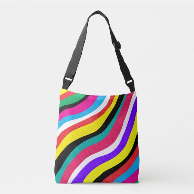 Multicolor Psychedelic Wavy Stripes Crossbody Bag (Front)