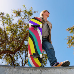 Multicolor Psychedelic Wavy Stripes Skateboard