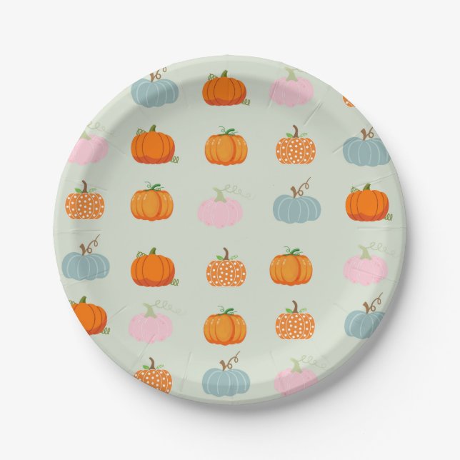 Multicolor Pumpkins Pattern Paper Plates (Front)