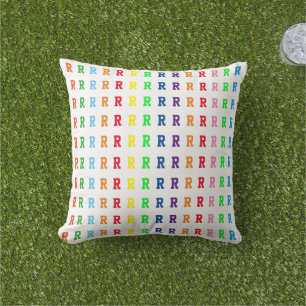 Multicolor R (custom) Initial Pattern Throw Pillow