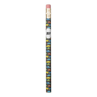 Multicolor Race Cars on Black Personalized Pencil