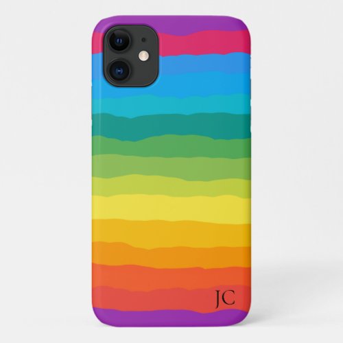 Multicolor Rainbow Wiggly Stripes iPhone 11 Case