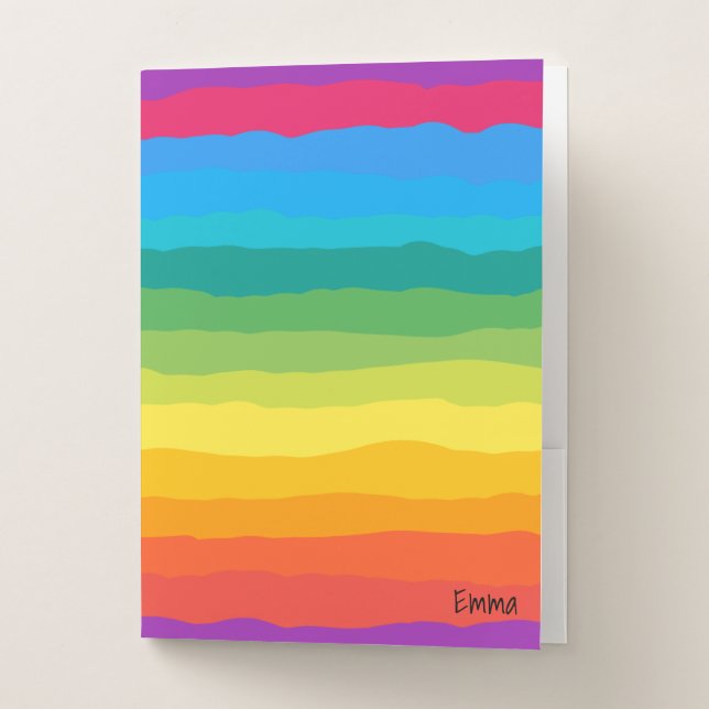 Multicolor Rainbow Wiggly Stripes Pocket Folder (Front)