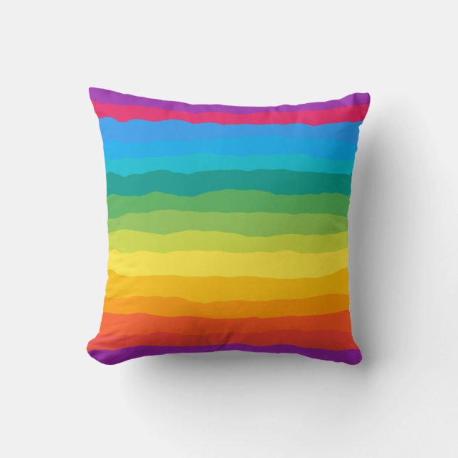 Multicolor Rainbow Wiggly Stripes Throw Pillow (Front)