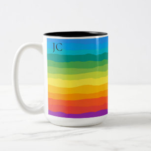 Multicolor Rainbow Wiggly Stripes Two-Tone Coffee Mug