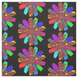 Multicolor Retro Floral on Black Bold Design Fabric