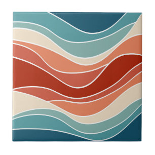 Multicolor retro style waves ceramic tile