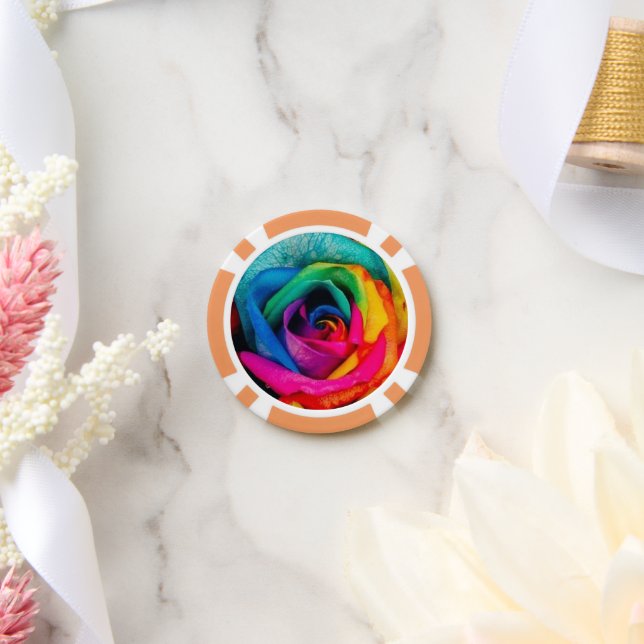 Multicolor rose flower photo poker chips (Wedding)