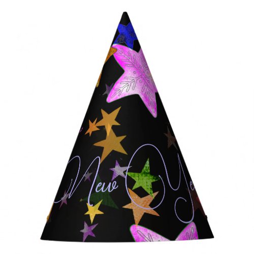Multicolor shining stars_ Happy New Year 2024 Party Hat