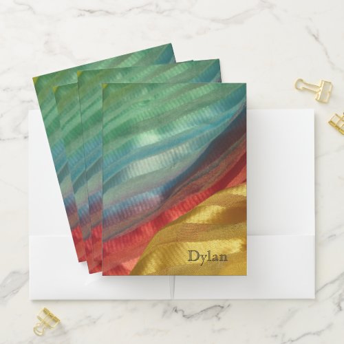 Multicolor Silk Fabric Photo with Name Pocket Folder