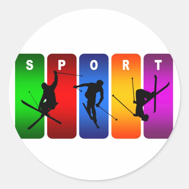 Multicolor Ski Emblem Classic Round Sticker (Front)