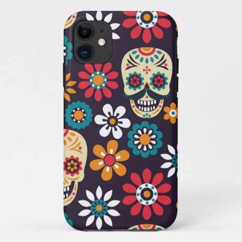 Multicolor skull floral pattern iPhone 11 case