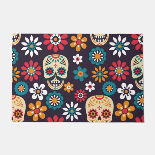 Multicolor skull floral pattern doormat