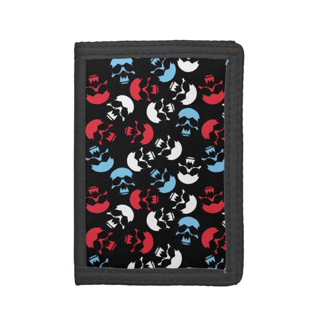 Multicolor Skull Pattern Tri-fold Wallet (Front Vertical)