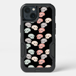 Multicolor skulls on black iPhone 13 case